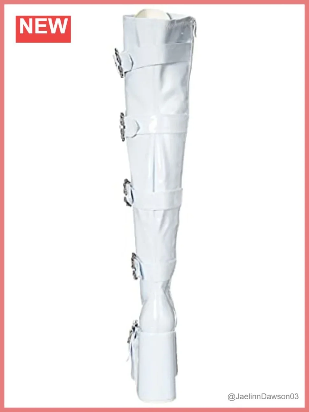 White Platform Over the Knee Boots with Decorative Buckles